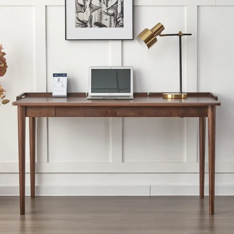 Nordic black walnut writing table Japanese simple cherry wood log computer table study drawer desk