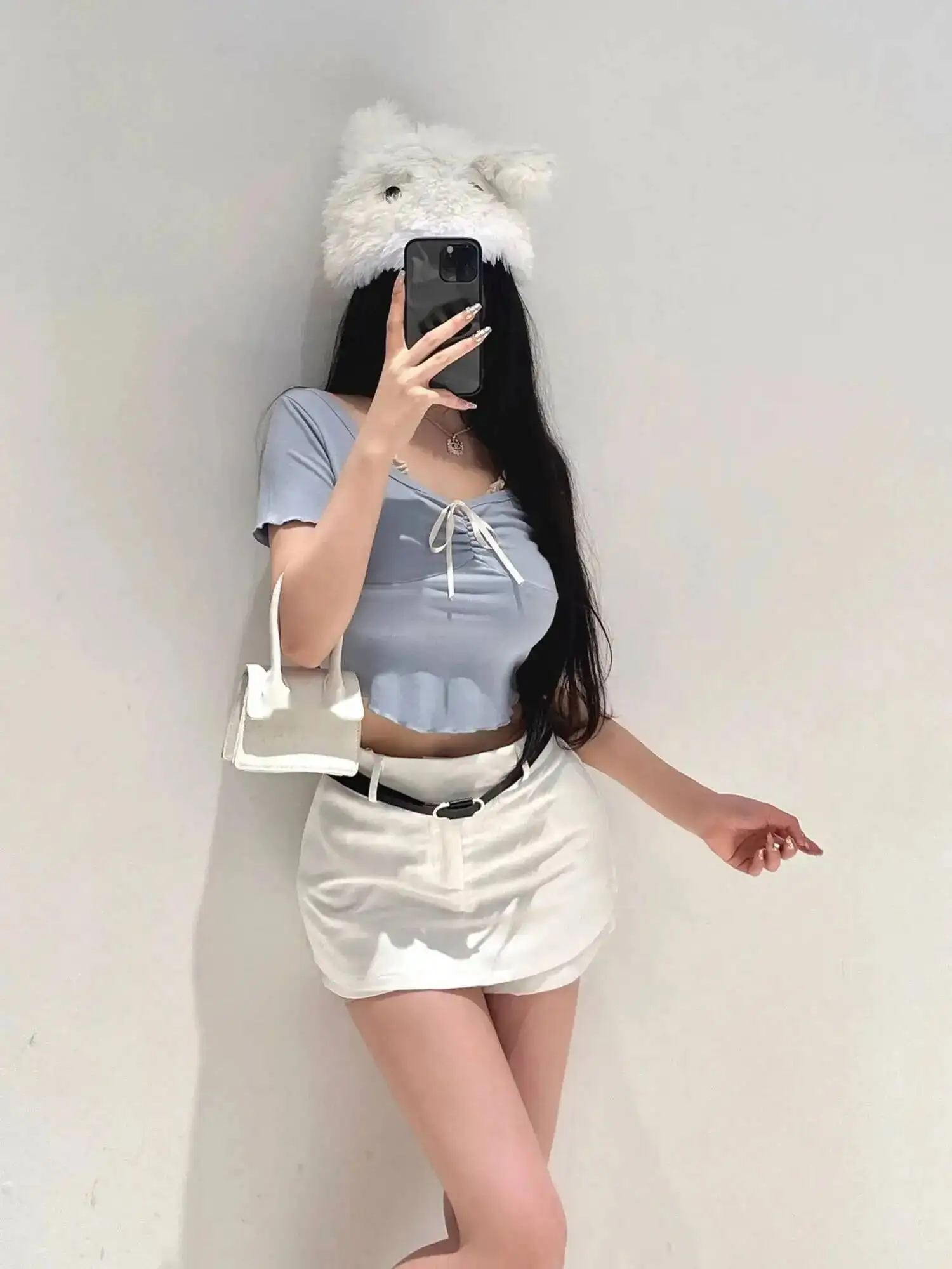 الحليب الحلوى الحلو وهمية اثنين الرغبة النقية نمط قصيرة الأكمام تصميم تحسس قصيرة الرقبة معلقة المرأة التي شيرت تيز موضة 41D7 #2