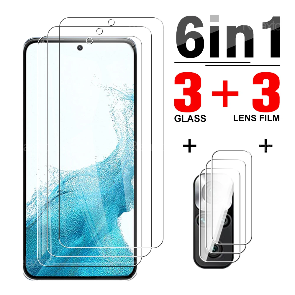 휴대폰 낙하 방지 렌즈 보호 필름, 삼성 S22 S23 HD 강화 유리 필름, 6in 1