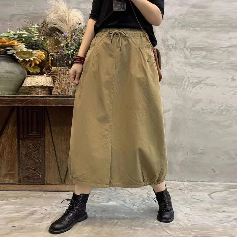 تنورة نسائية مرنة على شكل حرف A ، تنورات قطنية ، قمصان عتيقة ، أحادية اللون ، الصيف ، الربيع ، قمصان