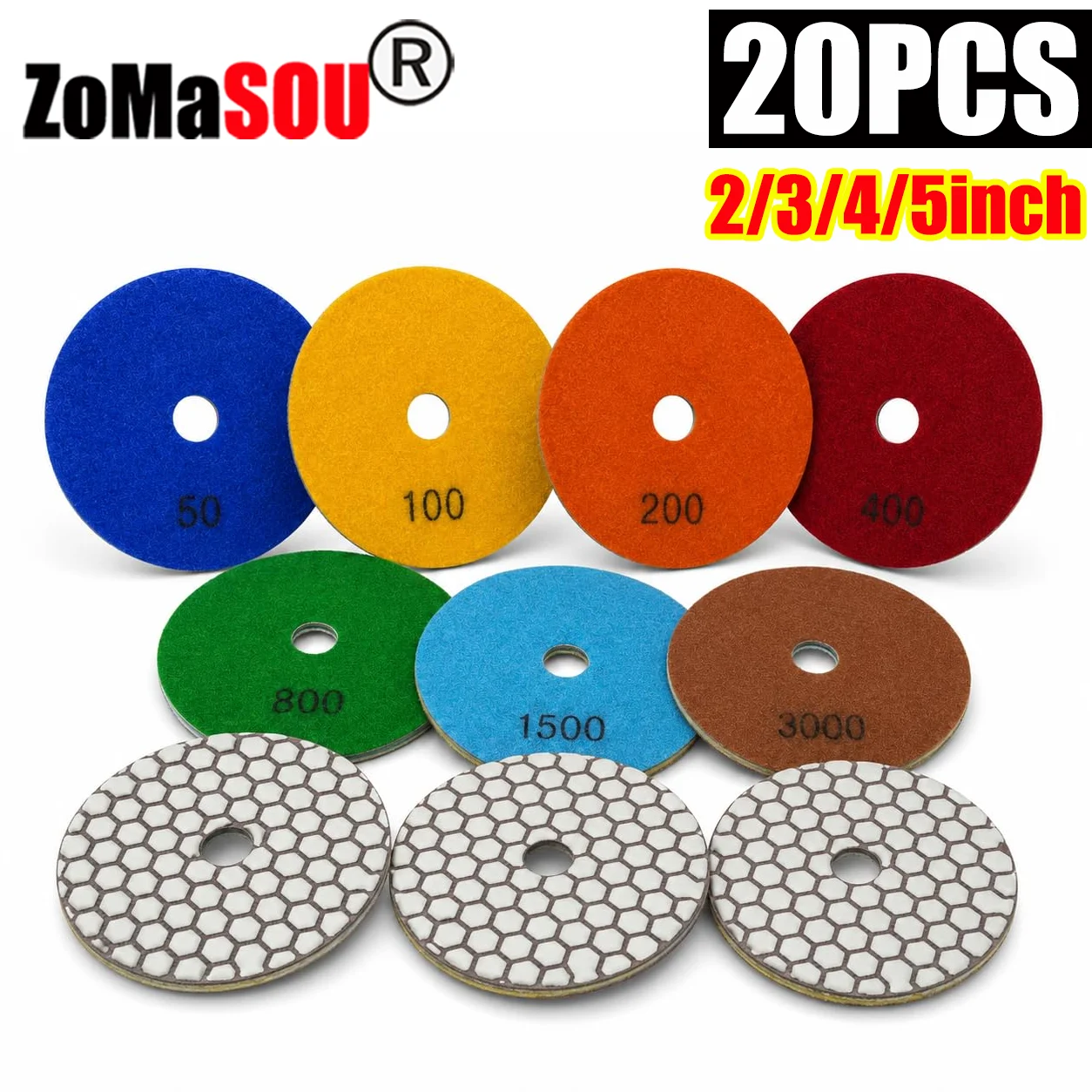 1-20Pcs 2/3/4/5/Inch Diamond Polishing Pads Dry Buff Disc Abrasive Granite Concrete Marble Polishing Use Grinding Discs Tools