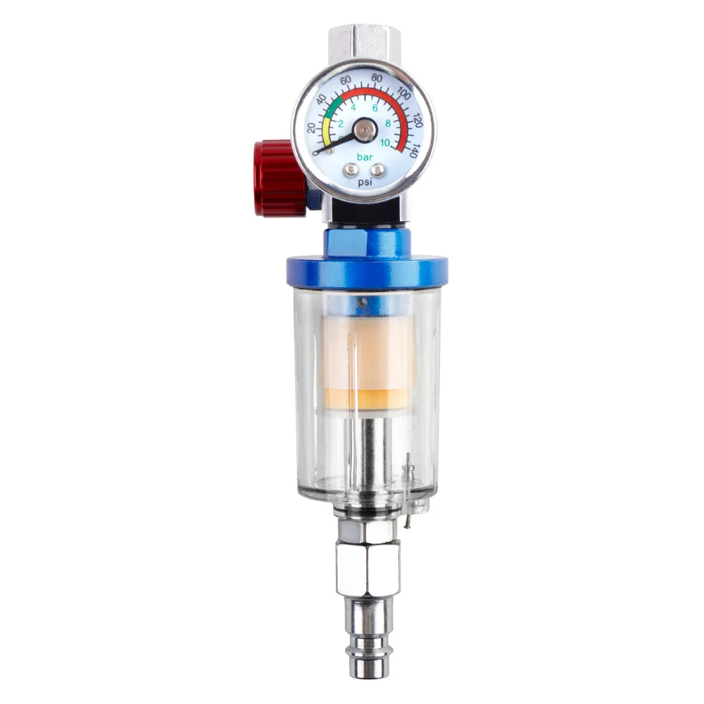 Regolatore di pressione dell'aria da 1/4" per pistola a spruzzo pneumatica, filtro dell'aria, parti di automobili, separatore del filtro dell'acqua dell'olio in linea con adattatore UE, adatto per utensili pneumatici