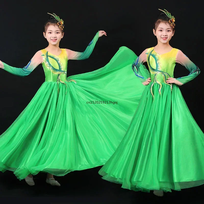 

Opening dance big swing skirt children's performance clothing Chinese style evening stage choir host dance clothing dress woman