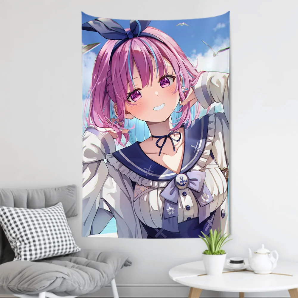 Minato Aqua Animation H-Hololive Tapestry Room Decor Wall Cloth Party Hanging Background Room Decor Baby Room