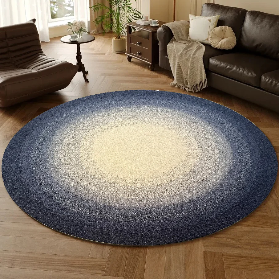 Round Blend Rug , Custom Blue Gradient Floor Carpet for Living Room, Premium Home Decor Accent