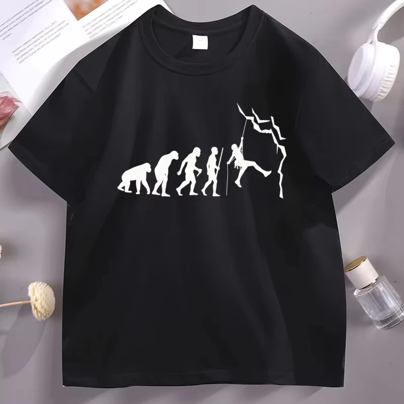 Funny Evolution of Rockclimbing T-shirt Men Outwear Climbing T Shirt Casual Short Sleeve Tees Breathable Cotton Mans Clothing