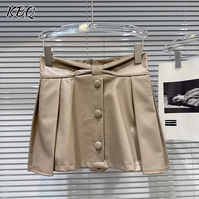 

KBQ Solid Spliced Button A Lik Skirts for Women High Waist Patchwork Folds Temperament Mini Skirt Female Autumn Fashion Style