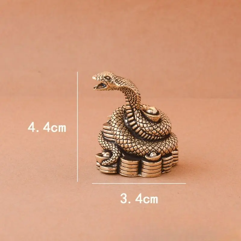 Brass ingot snake, one of the twelve zodiac signs, money-attracting retro home decoration, office desktop tea pet craft ornament