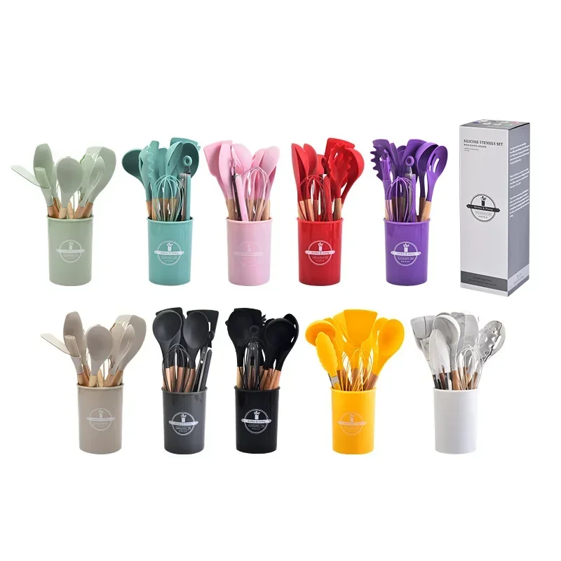 12PCS Food Grade Silicone Kitchen Cookware Tableware Turntable Measuring Spoon Practical Cooking Tools Kitchenware Set