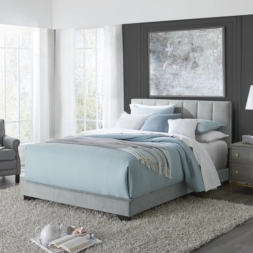 

Reece Channel Stitched Upholstered Queen Bed, Platinum Gray