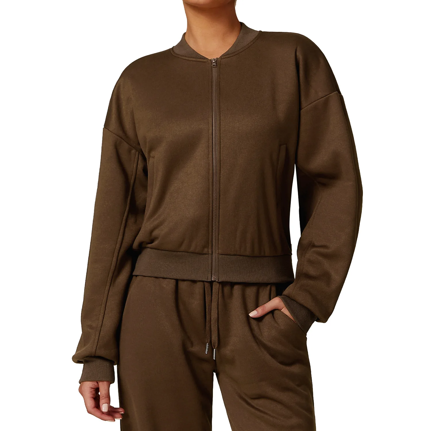 

Mermaid Curve Zipper fleece-lined Sweatshirt Solid Color Casual Long Sleeve Top All-match Outdoor Warm Sports Sweatshirt Jacket