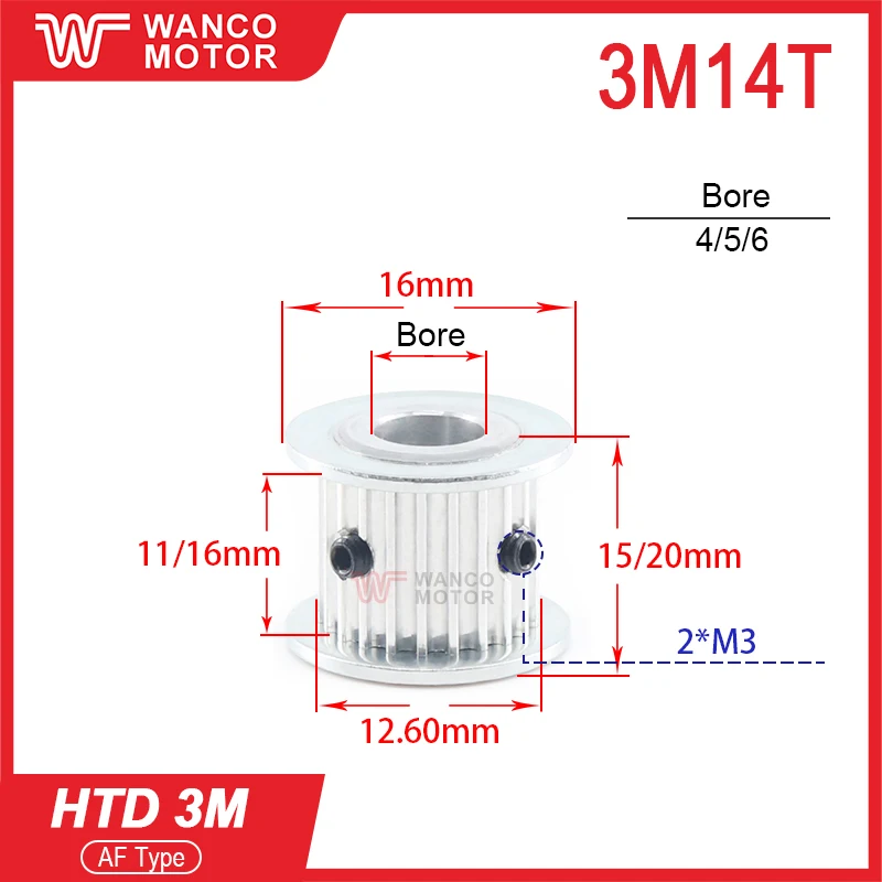 TD 3M Toothed Belt Pulley 14T/15T/16T/18Teeth AF 11/16mm Width 4-10mm Bore Gear Pulley for CNC Machine Timing Pulley