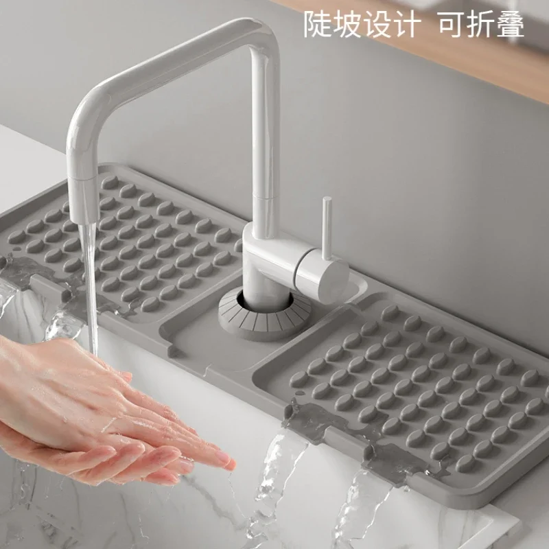 Faucet drain pad, kitchen sink water barrier can be cut, narrow side splash-proof suction pad, silicone