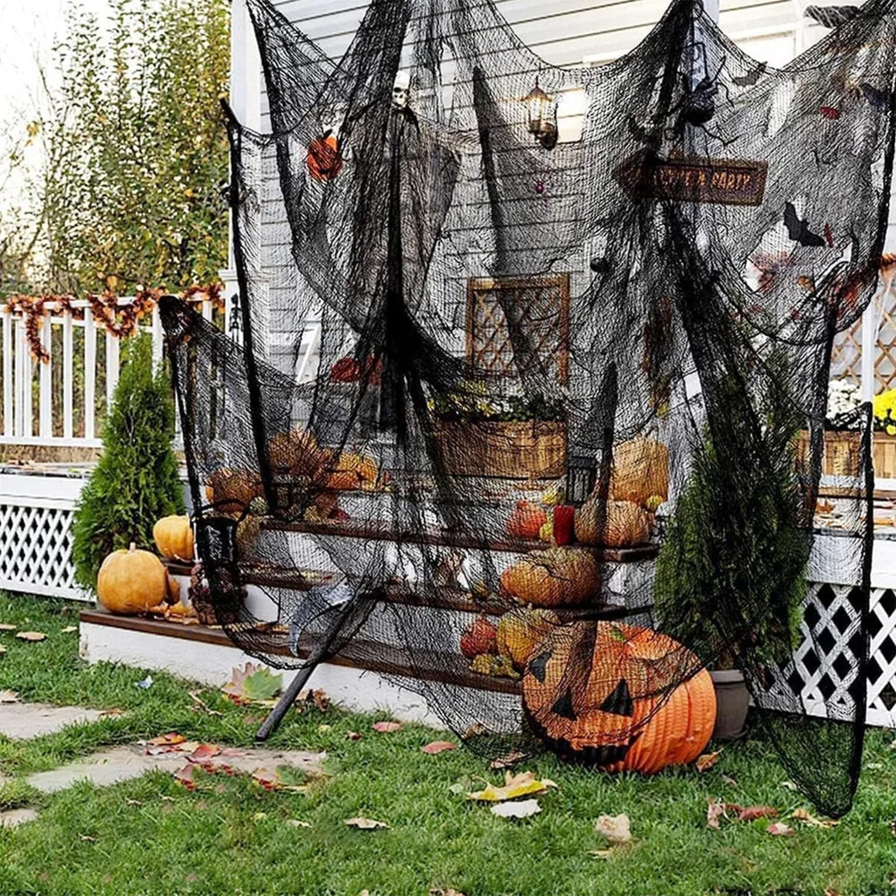 76 x 183 cm Halloween-Dekorationen, schwarzes gruseliges Gaze-Tuch, Fenster, Tisch, Tür, Netz, gruseliges Kostüm, Party, Spukhaus, Wanddekoration – Detail 4
