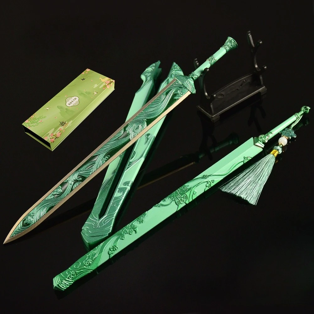 Periferiche di gioco da 30 cm Cielo blu Spada Armi artigianali in metallo Modello Confezione regalo Ornamenti da scrivania da collezione Regali creativi per il giocattolo del ragazzo