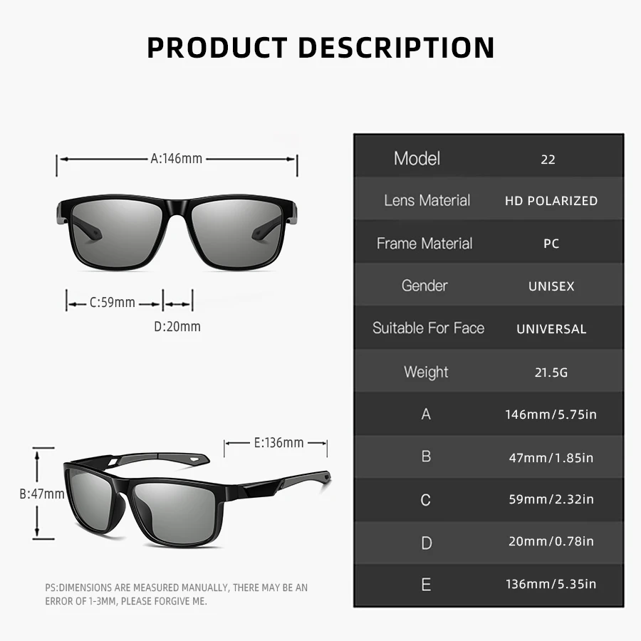 Photochromic Polarized Sports Vintage Sunglasses Men Women Fishing Cycling Driving Mountaineering Chameleon Sun Glasses image 6