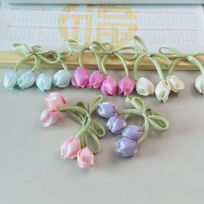

Sweet Tulip Bow Flowers Cake Decoration DIY Hairband Pillows Bags Crochet Patches Decorative 3D Flowers Garment Accessories
