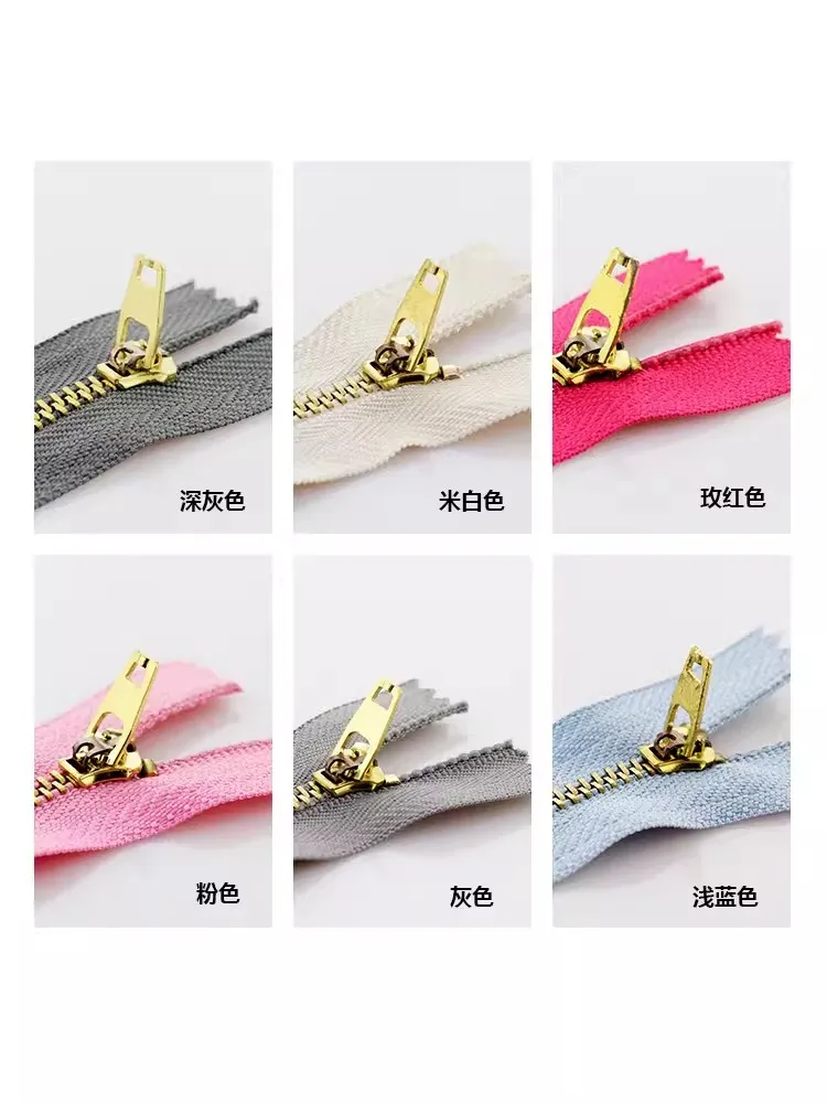 5pcs 3# 10/13/15/18/20 cm metal zipper brass close-end auto lock clothing zipper for sewing