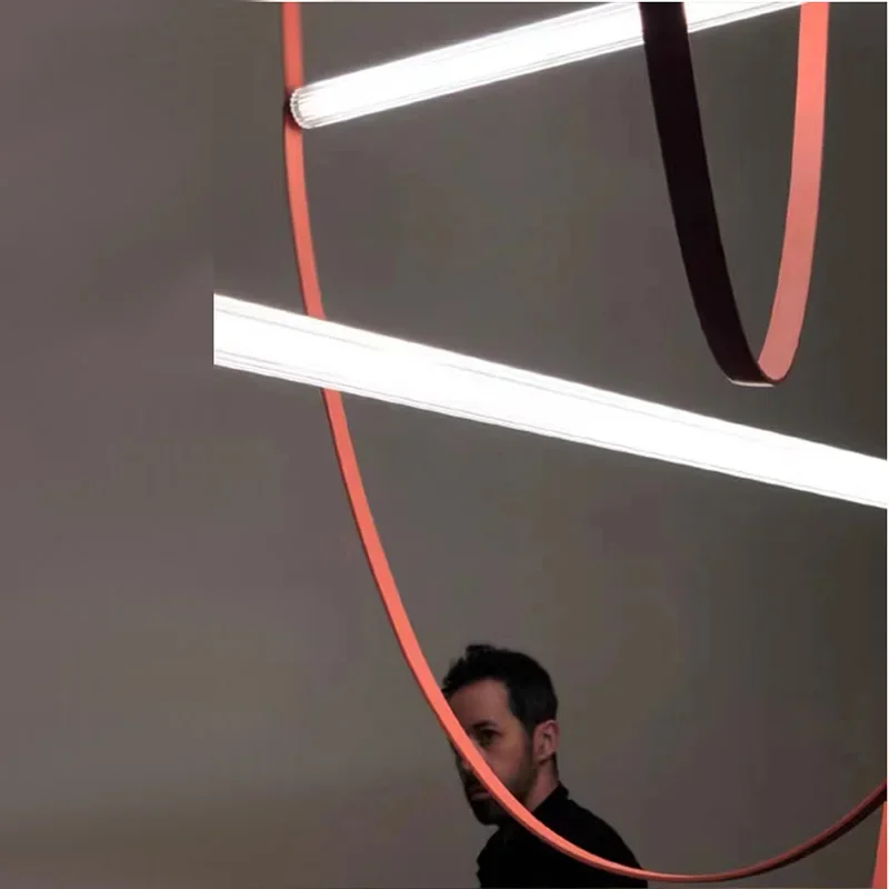 Italian Modern Simplicity Belt Ceiling Chandelier Long Leather Lamps Home Decor BB396MP