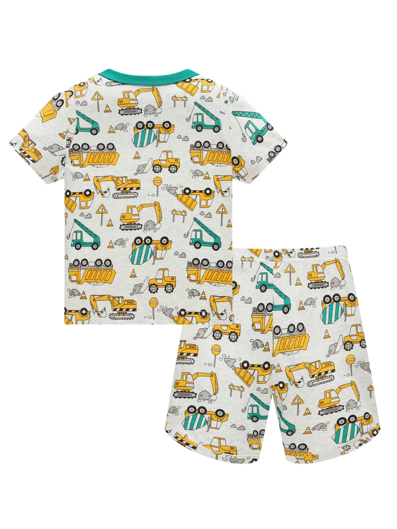 Sommer Neuer Stil Jungen 1-8 Jahre Alt Reine Baumwolle Pyjama Cartoon Baufahrzeug Dünner Kurzarm-Shorts Kinder Hauskleidung Set – Detail 4