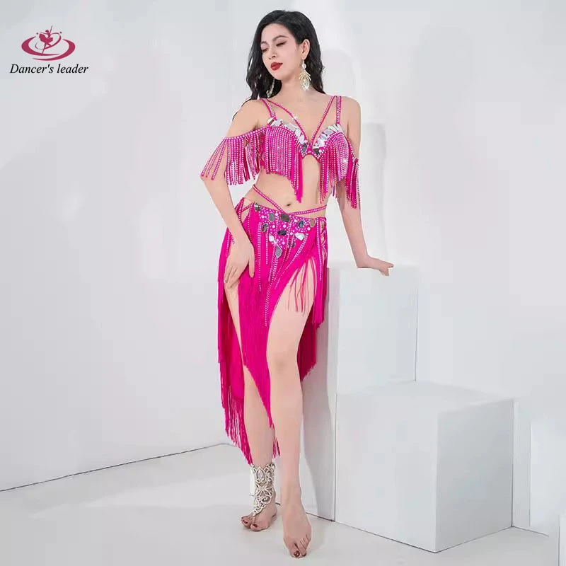 Belly Dance Performance Suit Drum Solo Mirror Hot Diamond Tassel Dynamic Stage High-end Performance Suit