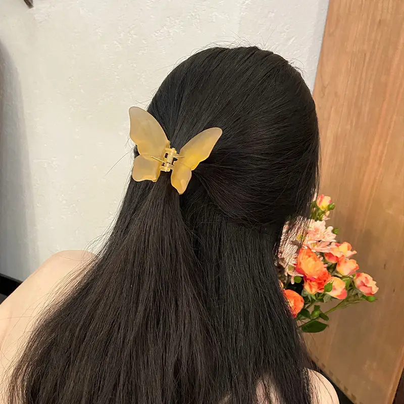 Korean Butterfly Hair Claw Candy Color Jelly Temperament Hairpin Crab Hair Clip For Women Shark Clip Girls Sweet Hair Claw