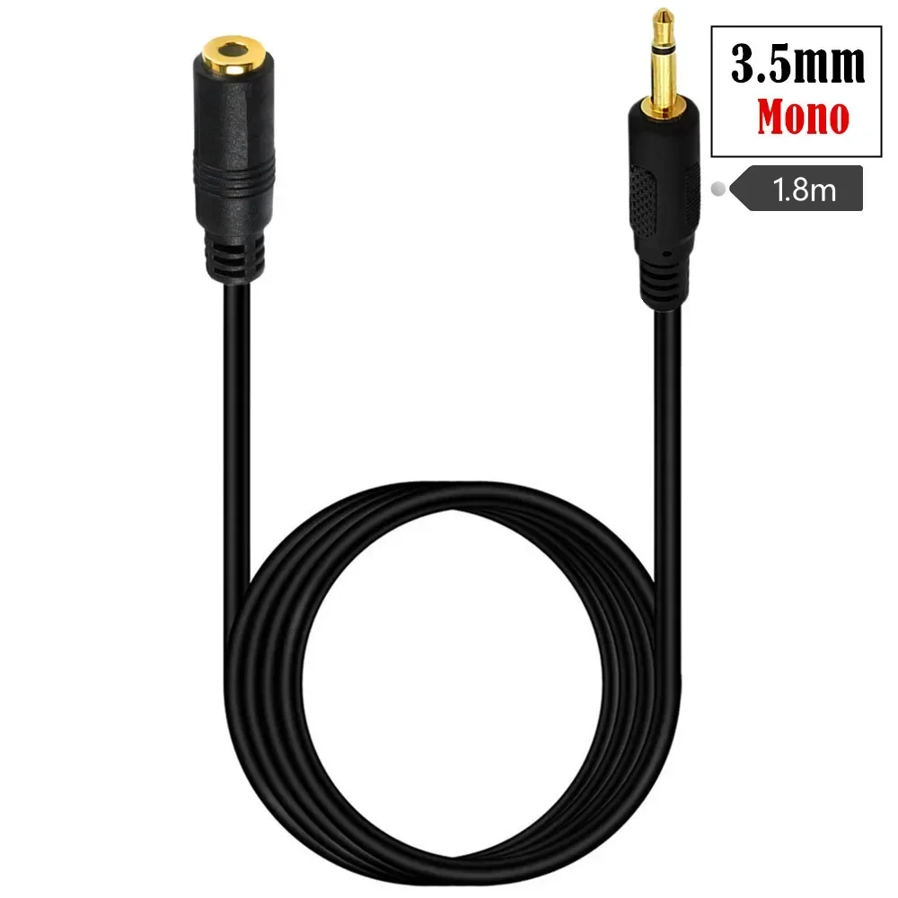 6FT 3.5mm Female to 3.5mm Mono Male Plug Headset Aux Headphones Adapter Converter Cable Cord Black 1.8m