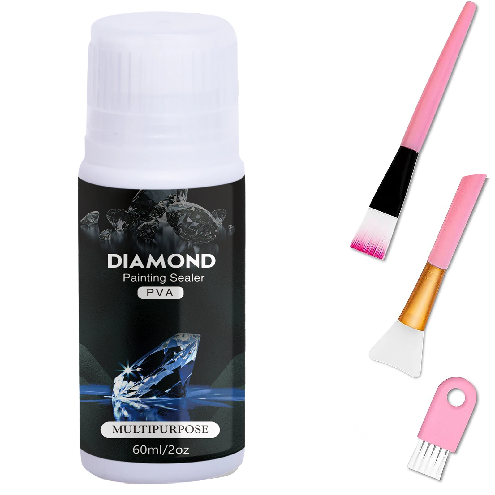 4-In-1 60ML/200ML Diamond Painting Sealer Craft Adhesive Art Glues with 3 Pcs Brush, 5D Diamond Painting Glue Accessories