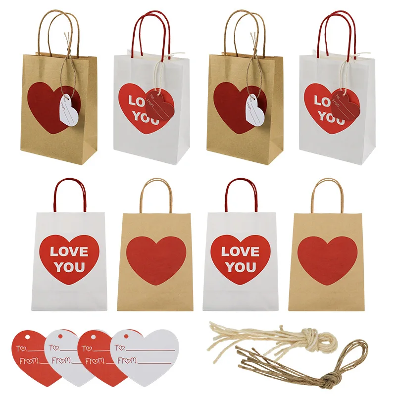 

50Pcs Kraft Wedding gift box of Love hearts Shopping Paper bags for Party decoration Love gift bags and Heart Hand bags