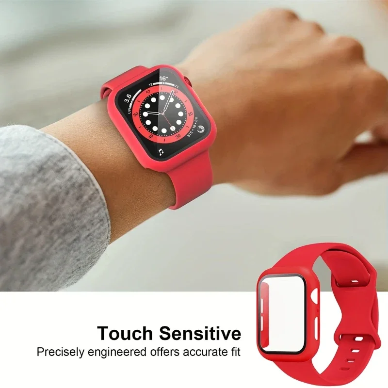 زجاج + حافظة + حزام لساعة أبل 44 مللي متر 40 مللي متر 45 مللي متر 41-46 42 مللي متر سيليكون الرياضة سوار iWatch series11 10 8 9 7 6 5 4 SE حزام