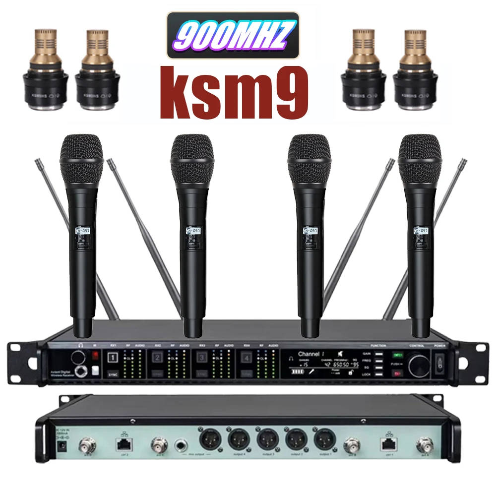 Paulkitson AD4Q KSM9 Professioneel Draadloos Microfoonsysteem 4-Kanaals 500/600/900MHZ Headset Microfoon Lavalier Voor Podium Buiten