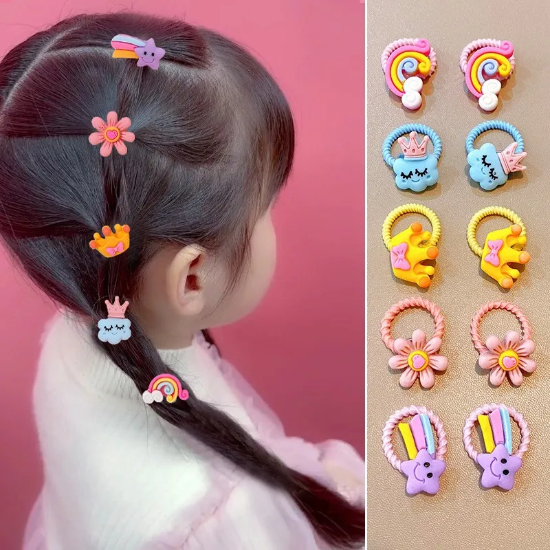 10 Stks/set Nieuwe Schattige Cartoon Hoofdbanden Meisjes Elastische Haarbanden Haaraccessoires Voor Kinderen Scrunchies Hoofddeksels Ornamenten