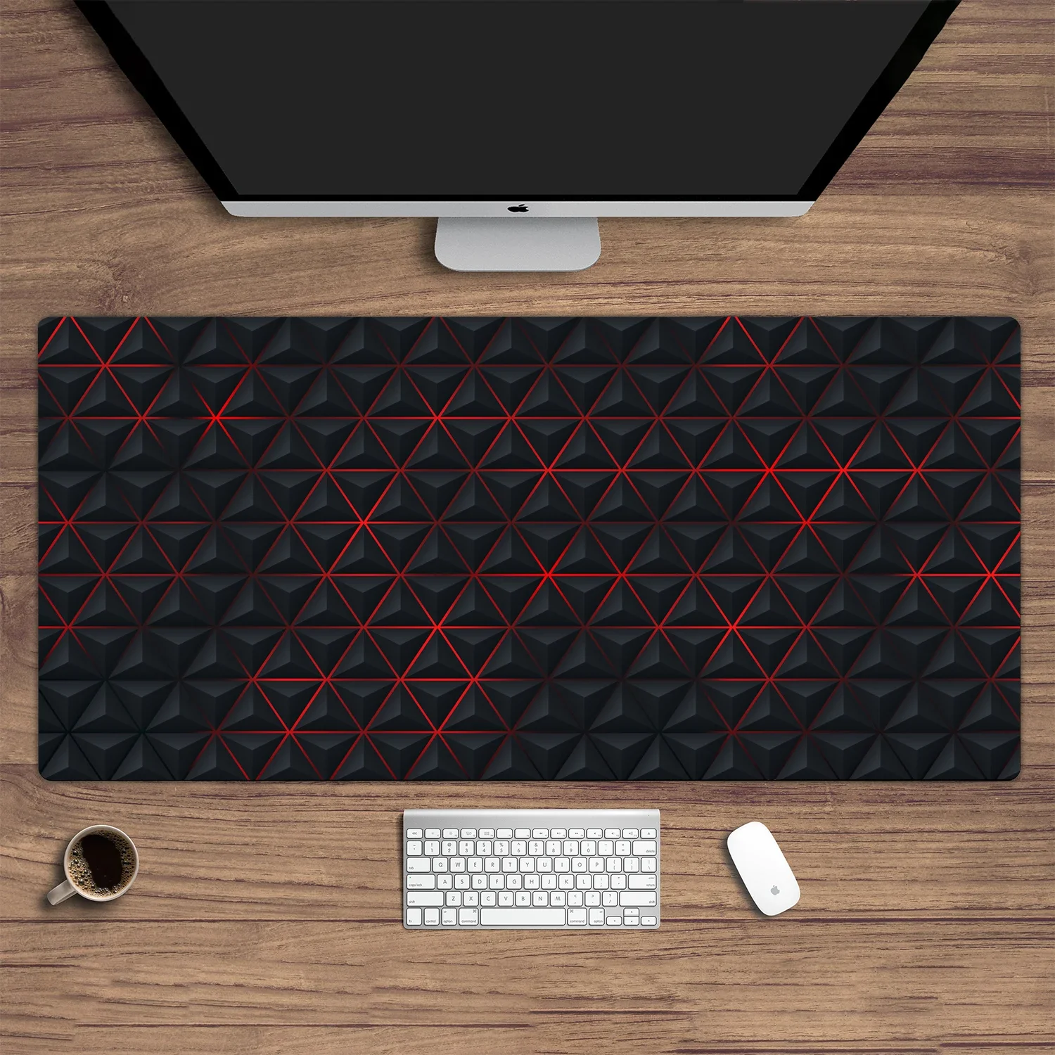 Black red mouse pad large non-slip wear-resistant rubber bottom with stitched edge keyboard mat suitable for office 400x900mm