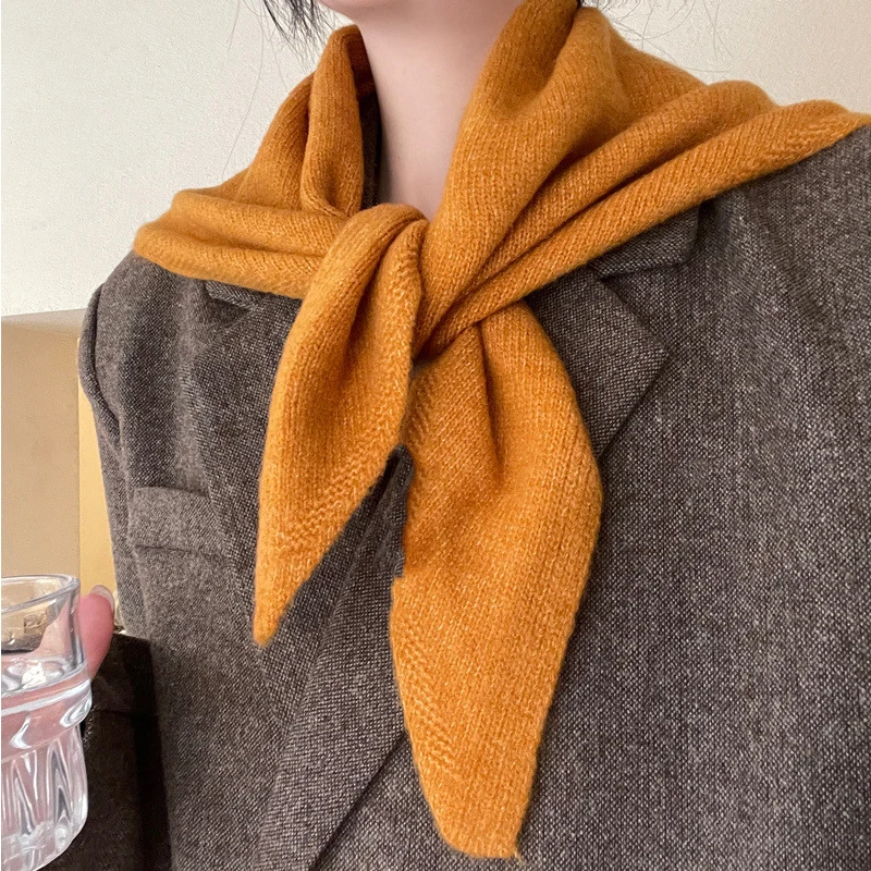 

Треугольный шарф из 100% шерсти, однотонная вязаная шаль, осенне-зимний шарф, женский шейный платок с защитой шеи, треугольный шарф в британском стиле