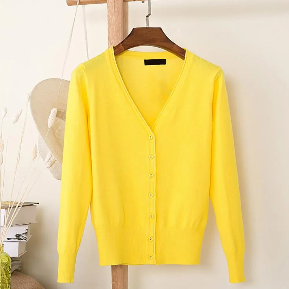 

Women Knitting Cardigan Elegant V-neck Knitting Coat for Women Long Sleeve Single Breasted Sweater Cardigan with Ribbed Hem Soft