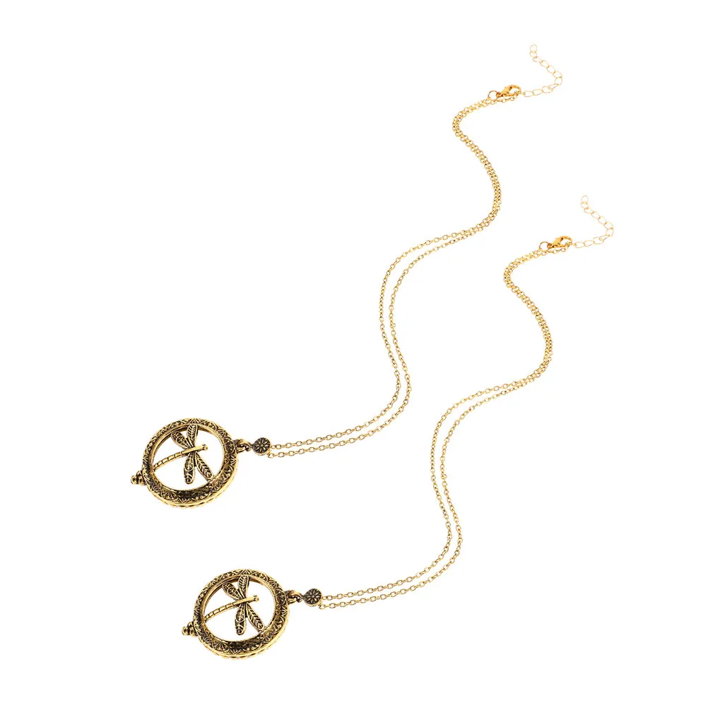 2Pcs Dragonfly Magnifying Necklace 5X Lens Vintage Hollow Pendant Jewelry for Women Trendy European American Style Functional