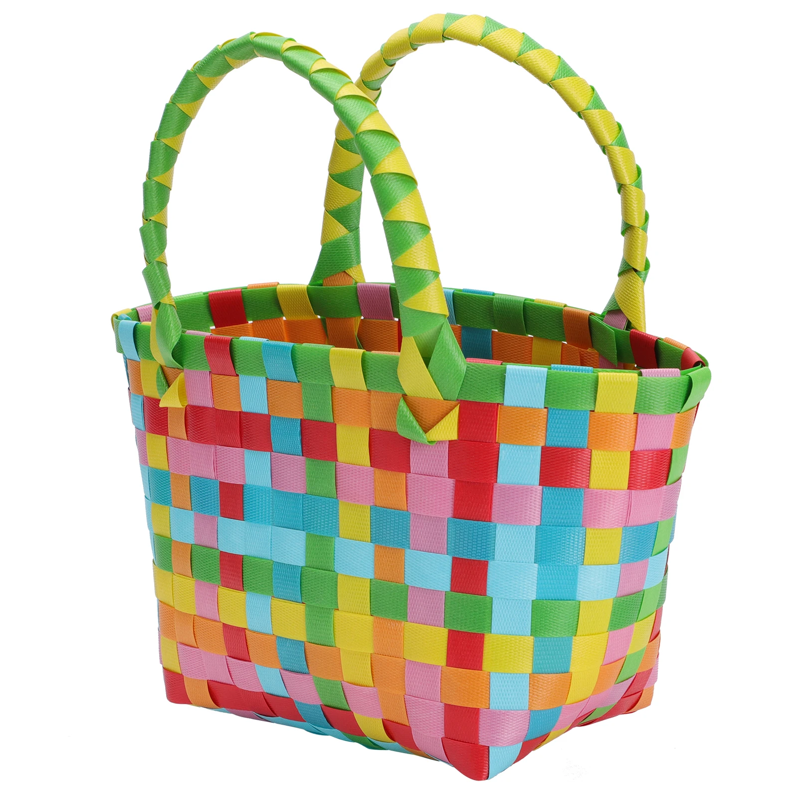 

1pc Colorful Plastic Baskets Green Retro Square Shape Lightweight Beach Bag Storage Organizer Snack Holder Household Use