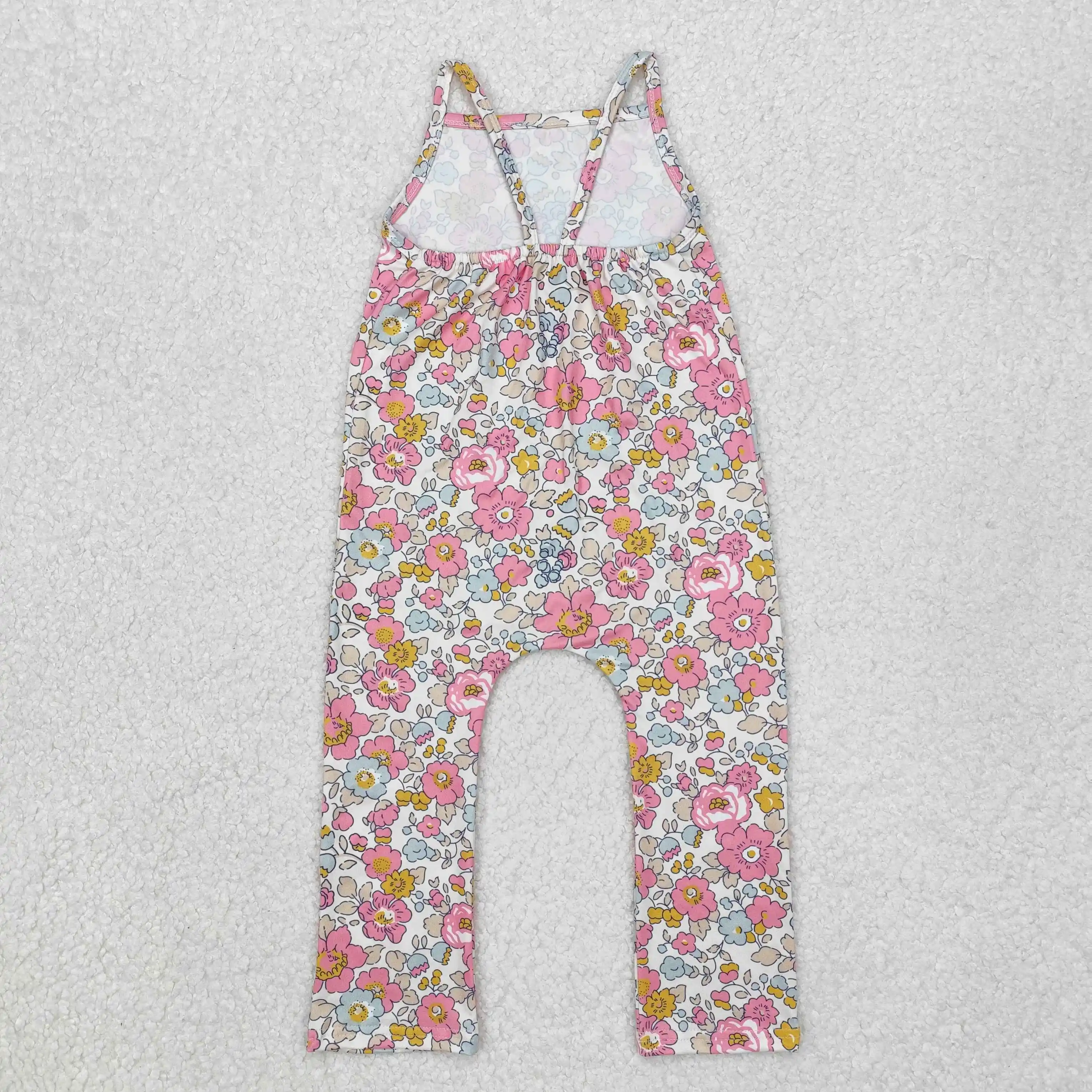 New rts baby girl pink floral summer jumpsuit wholesale children's boutique clothes factory price toddler jumpsuit