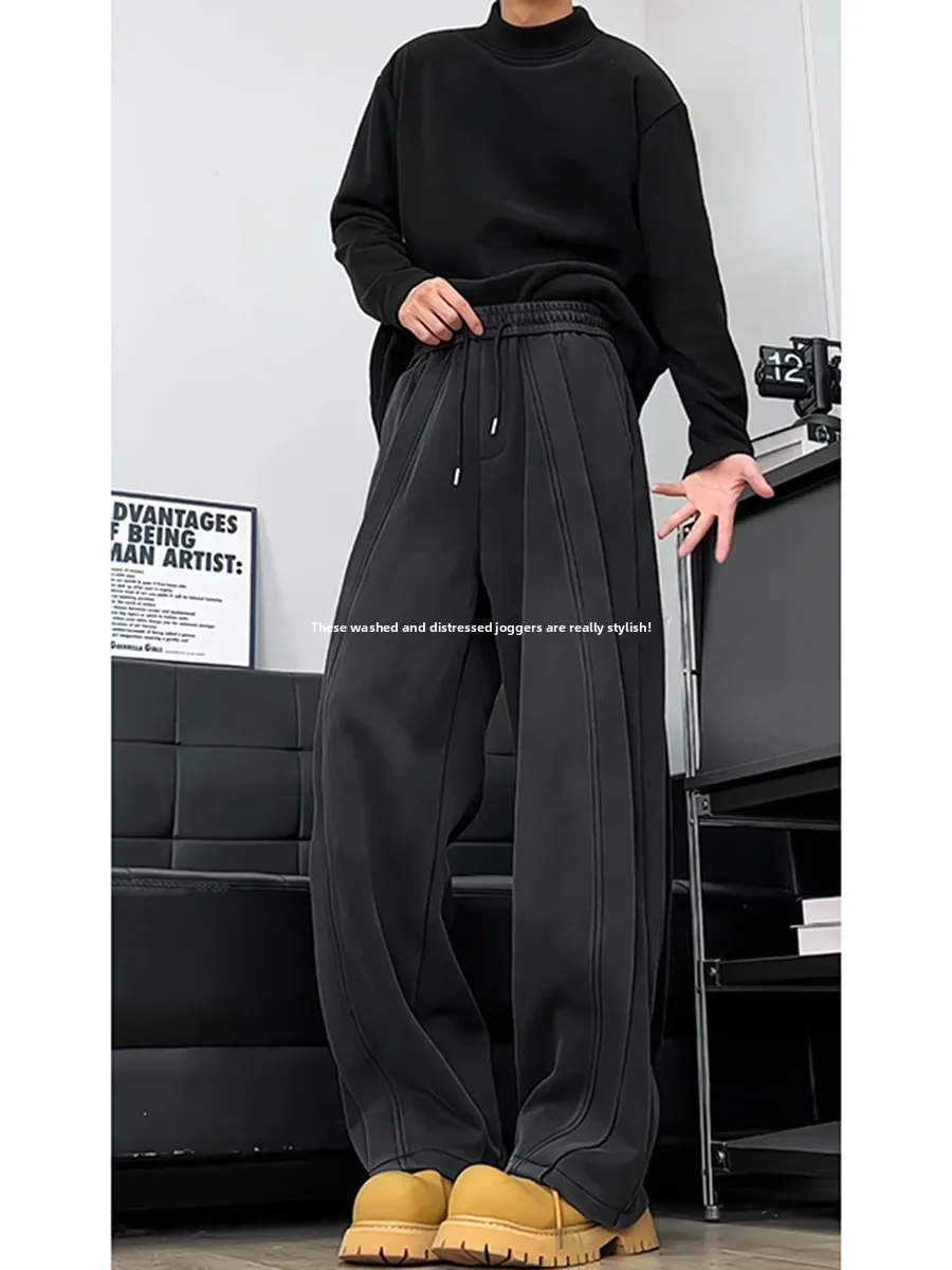 

Deep ey Waed Deconstructed Knife Men's American Retro Straight Leg Micro Flared Pants Teen Casual Sport Trousers