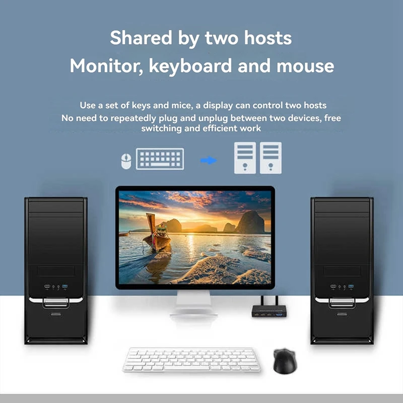 2-Port VGA KVM Switch Two-In-One-Out With Desktop Controller Shared Set Of Keyboard, Mouse And Monitor