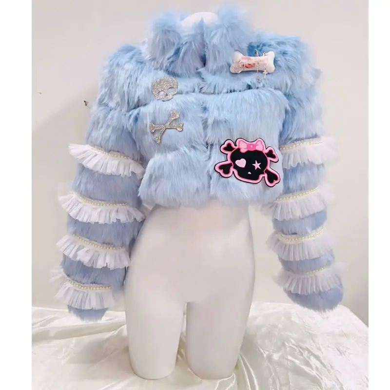 เสื้อโค้ทขนสั้นสีชมพูสไตล์เจ้าหญิงแบบดั้งเดิม ปักลาย Y2K น่ารักหวานแหวว สไตล์โกธิค อุ่นสบาย