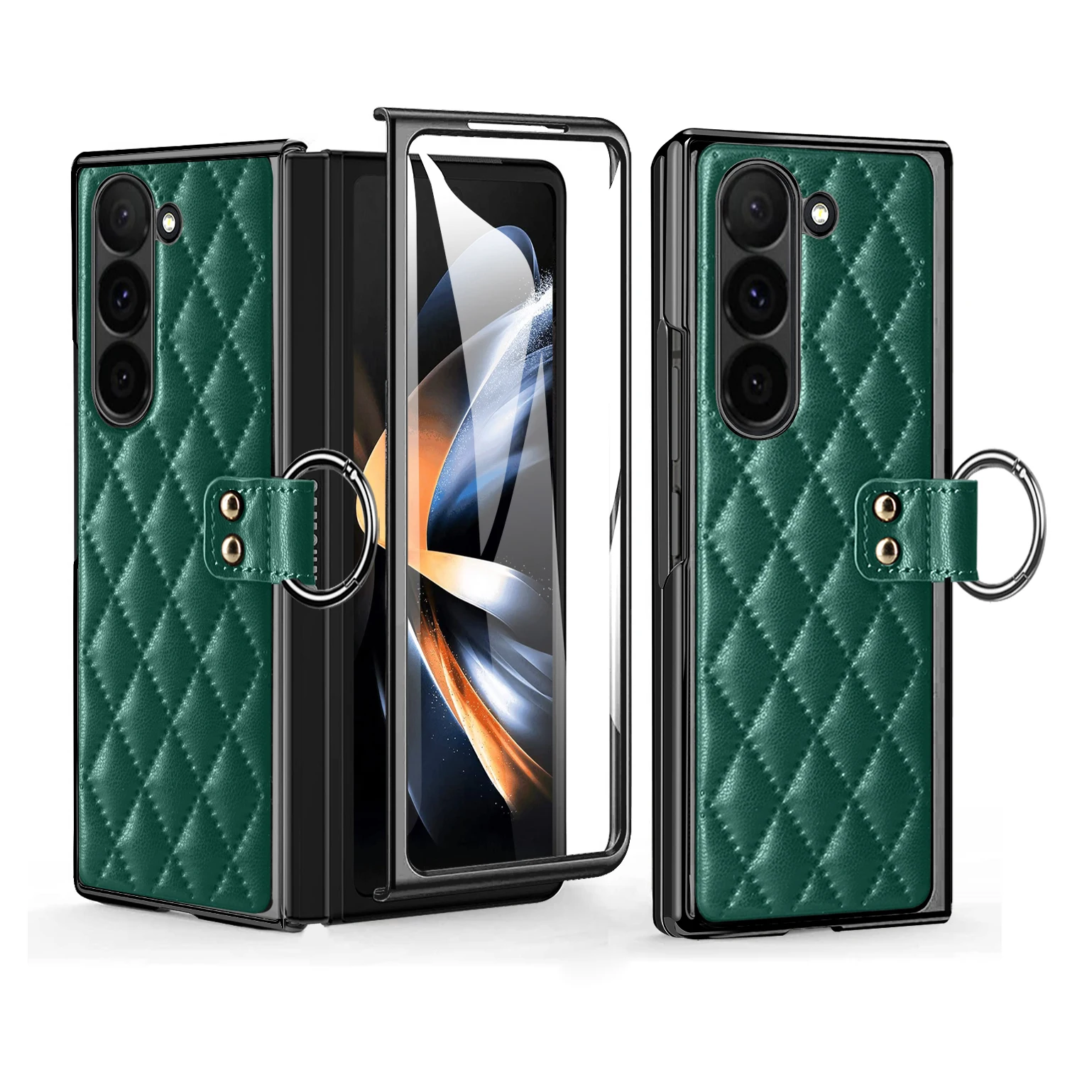 Vietao-Luxury Style Leather Z Fold 6 Phone Case with Finger Ring, PU Leather Mobile Cover, Samsung Galaxy Z Fold 5, 4