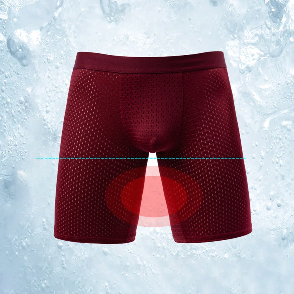 

Breathable Men's Underwear in Ice Silk Mesh Boxer Shorts with Long Legs and Pouch Underpants in Black Gray Blue White Wine Red
