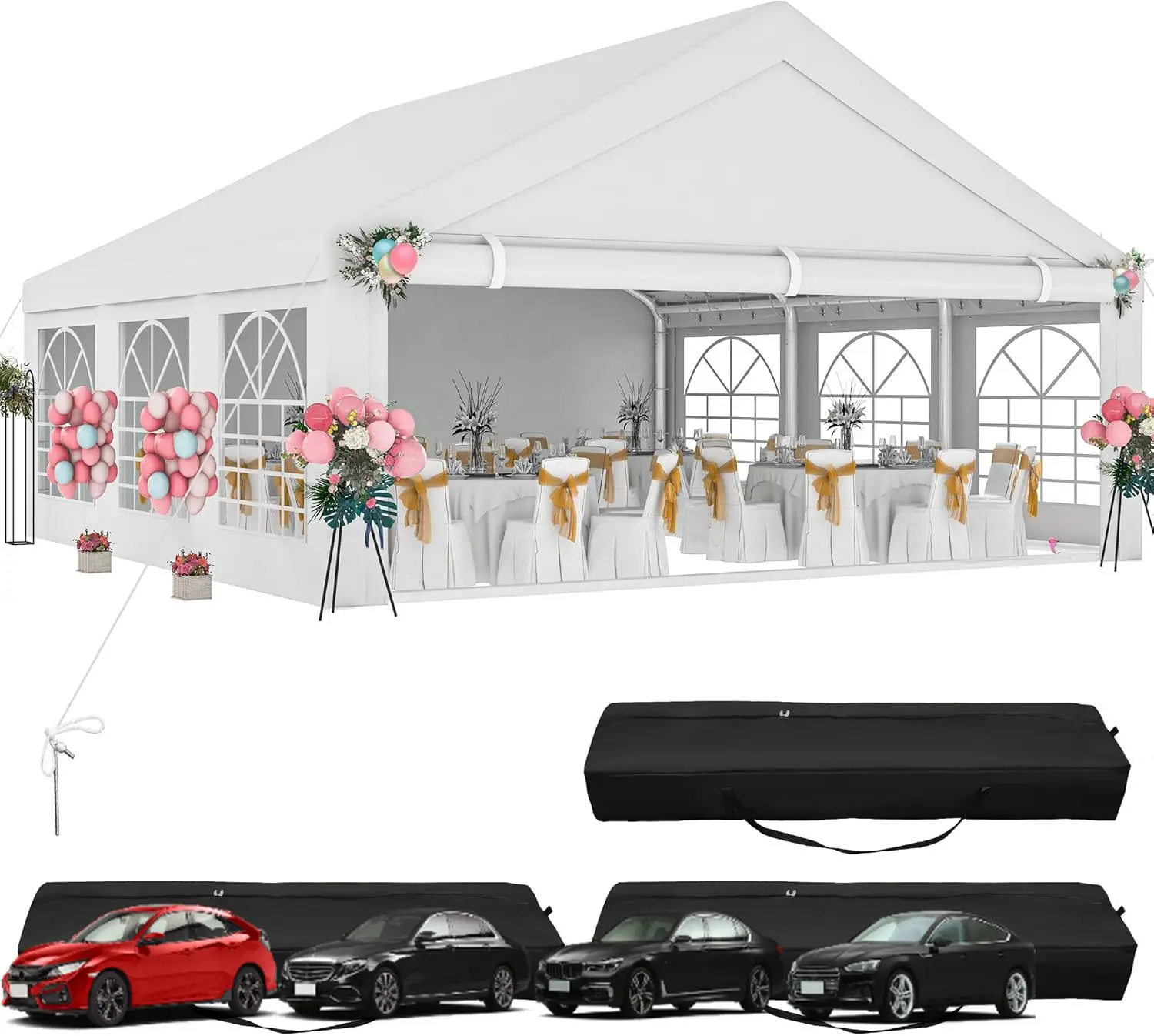 

DWVO 20x20ft палатка для вечеринок, уличная сверхмощная палатка для свадебных мероприятий, оцинкованный навес с улучшенной большой крышей, съемная сторона из ПВХ