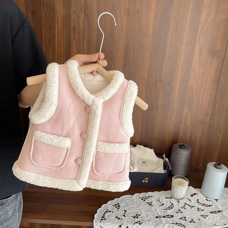 

Kids' Lamb's Wool Two Sided Leopard Print Vest 2025 Autumn Winter New Stylish Children's Winter Coat Korean Style