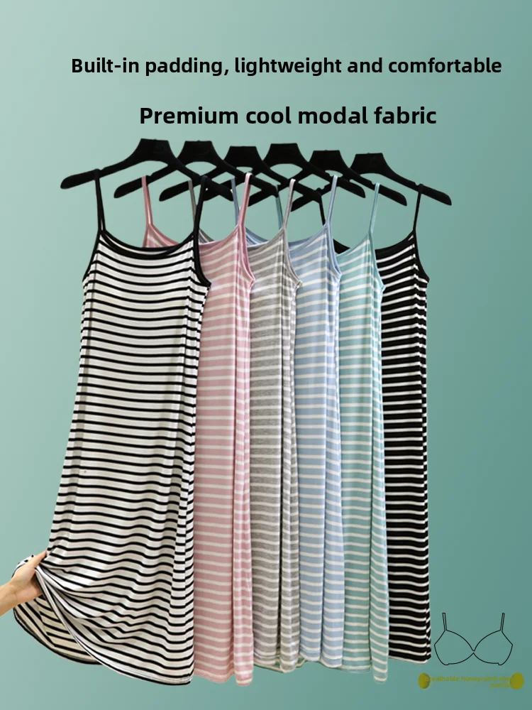 Vestido midi t de seda gelada modal, almofada no peito, aodão, camada de base única, vestido deslizante, marca July ...