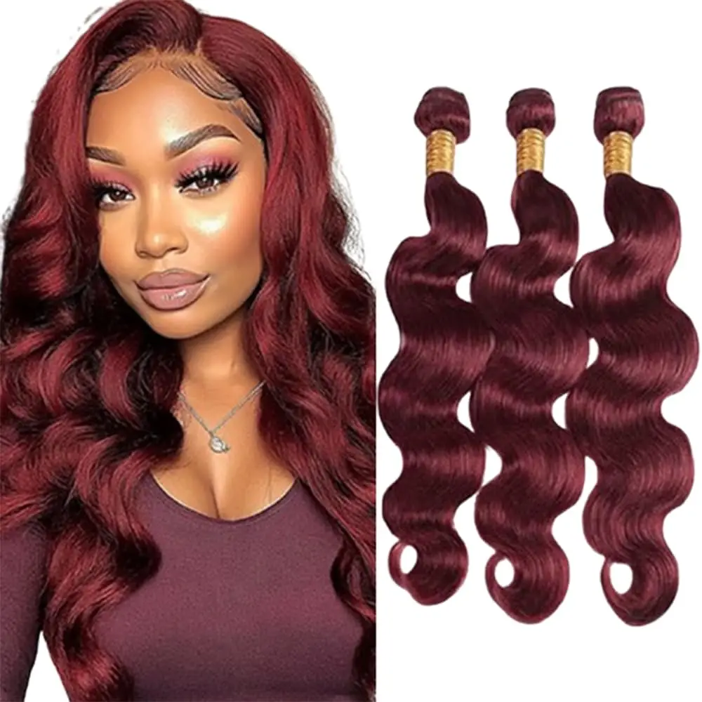 Rambut Bundel Gelombang Tubuh Warna Merah 99j 30 Inch, 16a Virgin Raw Unprocessed Human Hair Brazilian Doule Drawn, Ekstensi Rambut