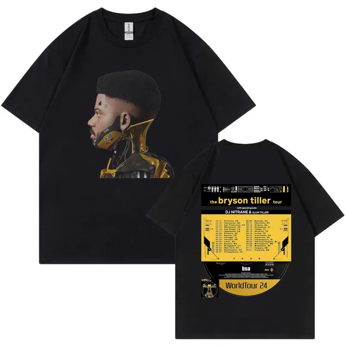 Rapper Bryson Tiller Graphic T Shirts 2024 Concert Tour Double Sided Print T-shirt Men's Fashion Hip Hop Vintage T-shirts Unisex