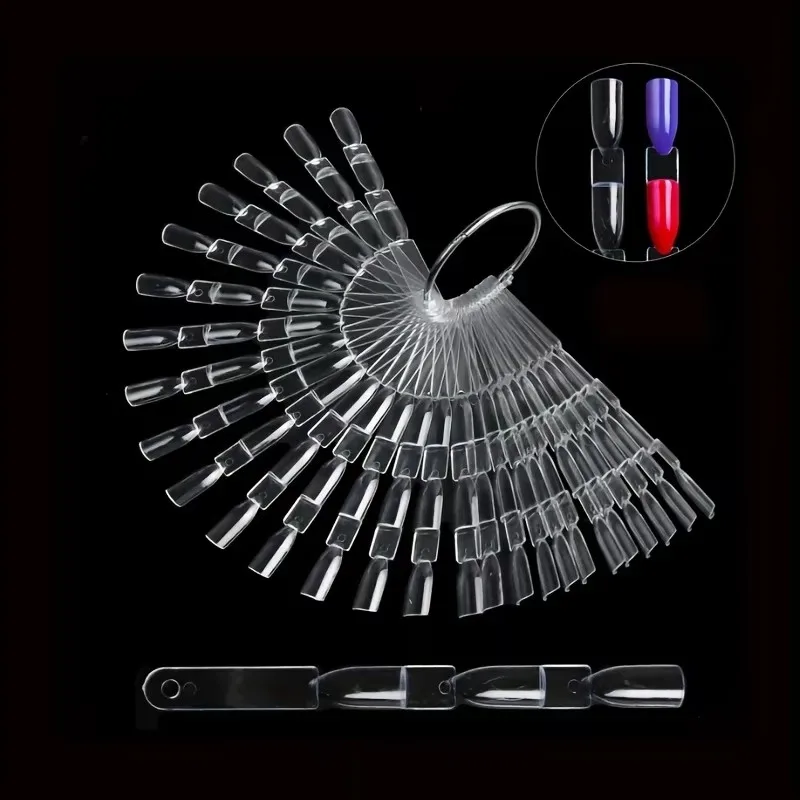 Nail Art 50-Piece Fan-Shaped Color Chart, Three-In-One, Removable Nail Polish Color Chart, Nail Polish Color Palette, Nail Art Bamboo Color Chart