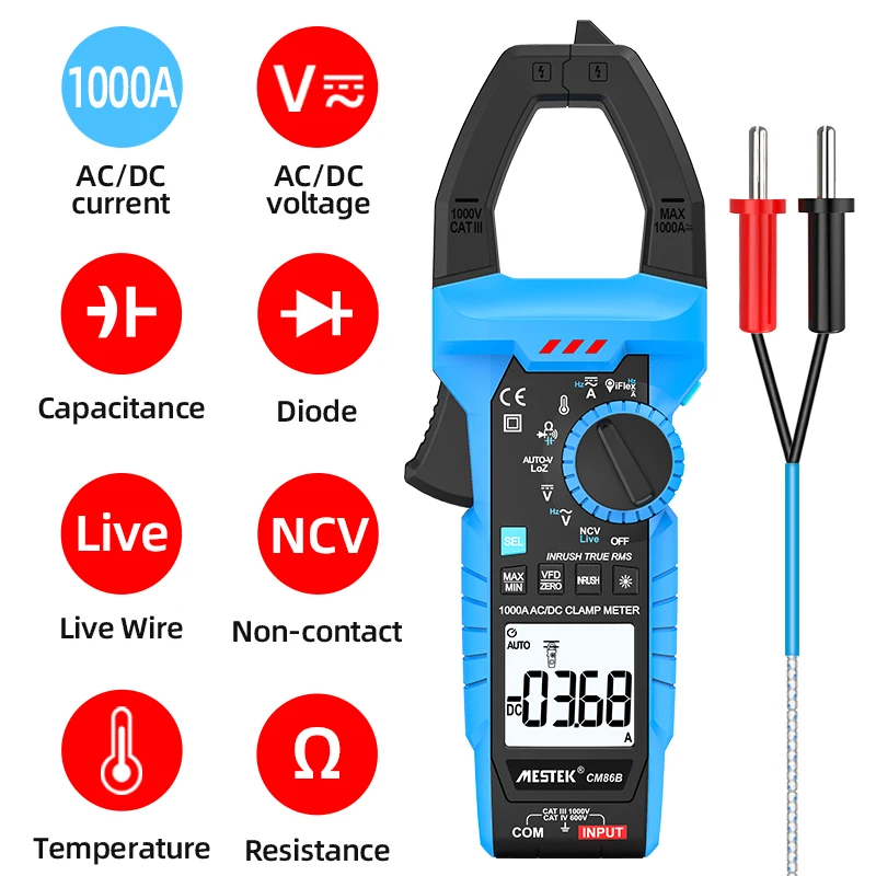 MESTEK CM86 True-RMS 1000A AC/DC Curent Clamp Meter Multimeter Pinza Amperimetrica Tester By iFlex Clamp AC Current Up To 3000A